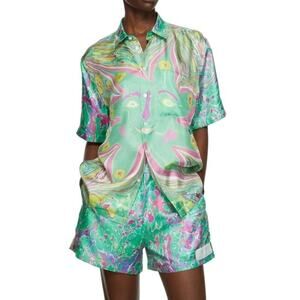 Stella McCartney Multicolored Ricky Silk Oversized Button Down Short Sleeve XS